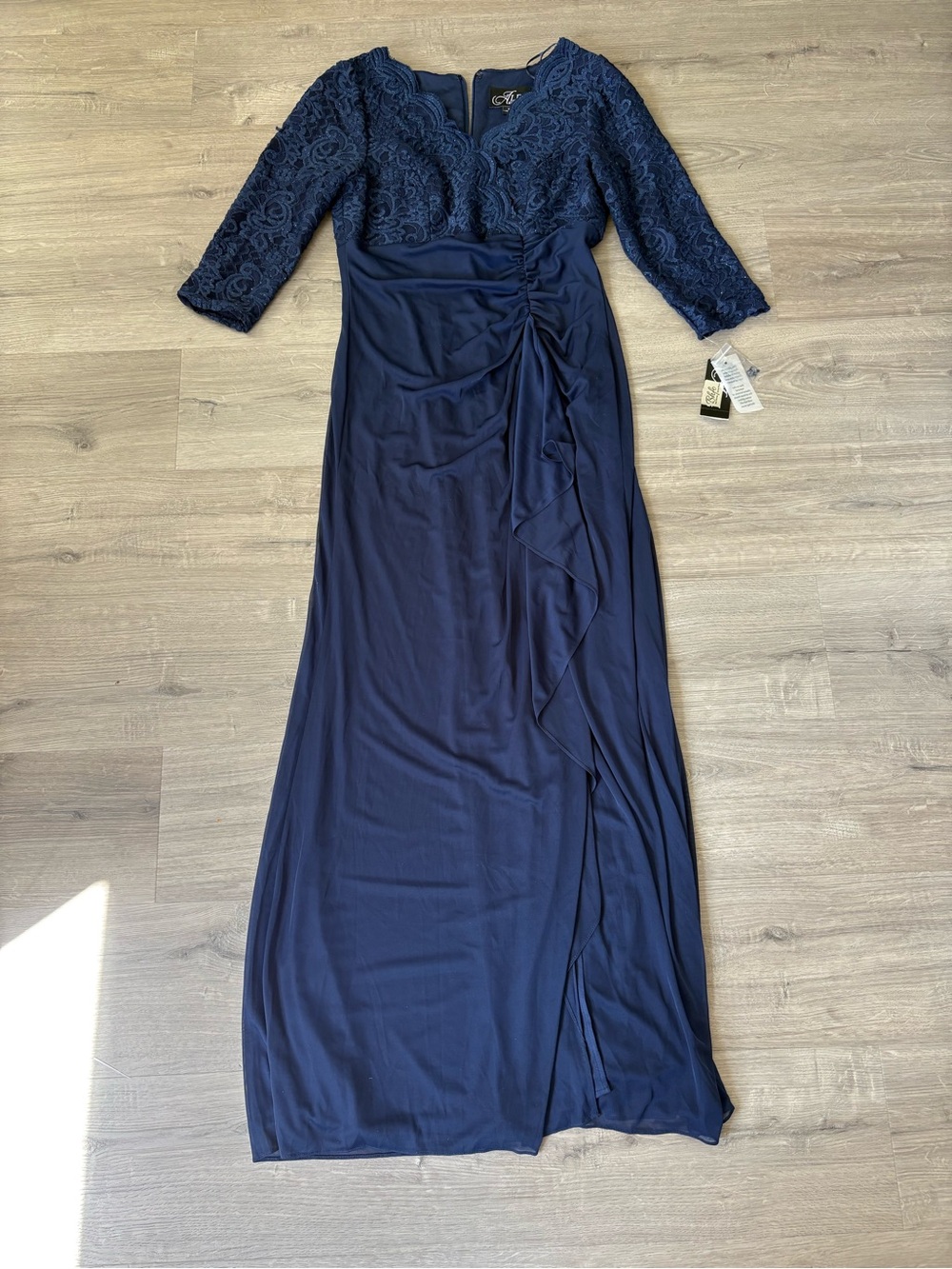 Alex Evenings Navy Lace Bodice Maxi Gown